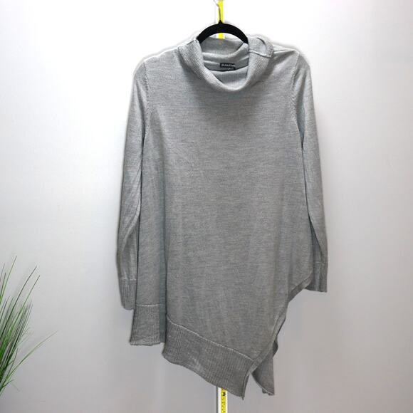 Eileen Fisher Merino Wool Gray Asymmetrical Turtleneck Sweater L - Picture 1 of 5